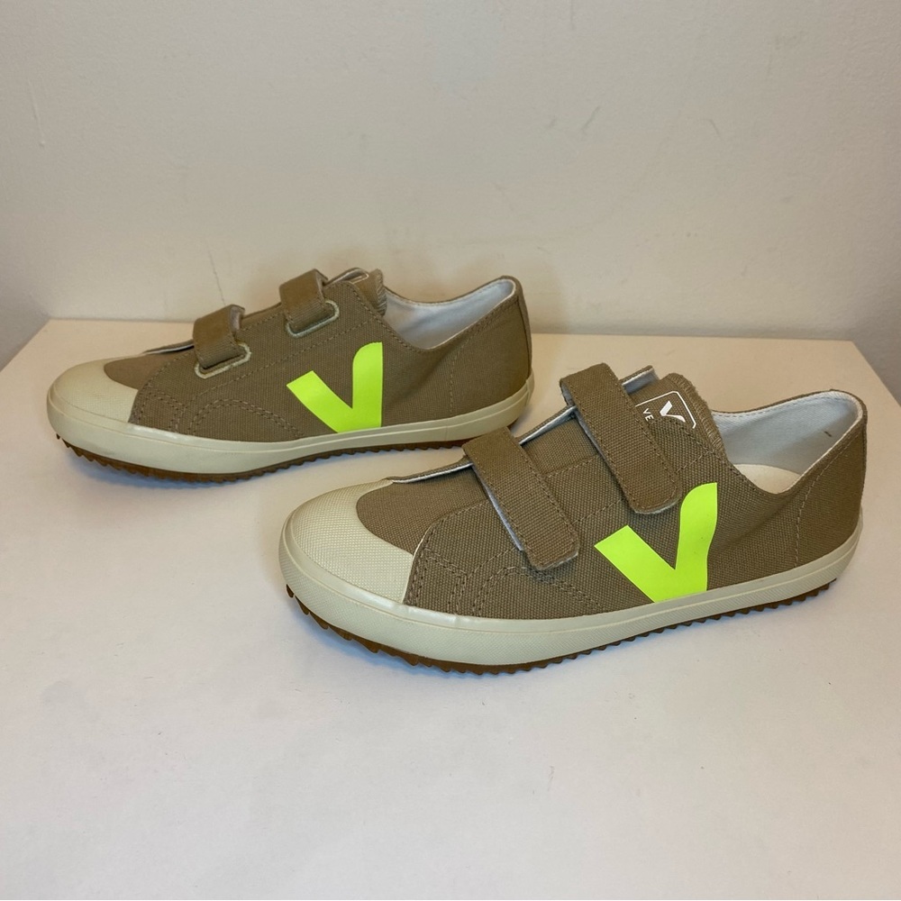 VEJA x BONPOINT Ollie Touch Strap Canvas Sneakers Dune Beige Sz 35 US 4 Unisex - Picture 3 of 11